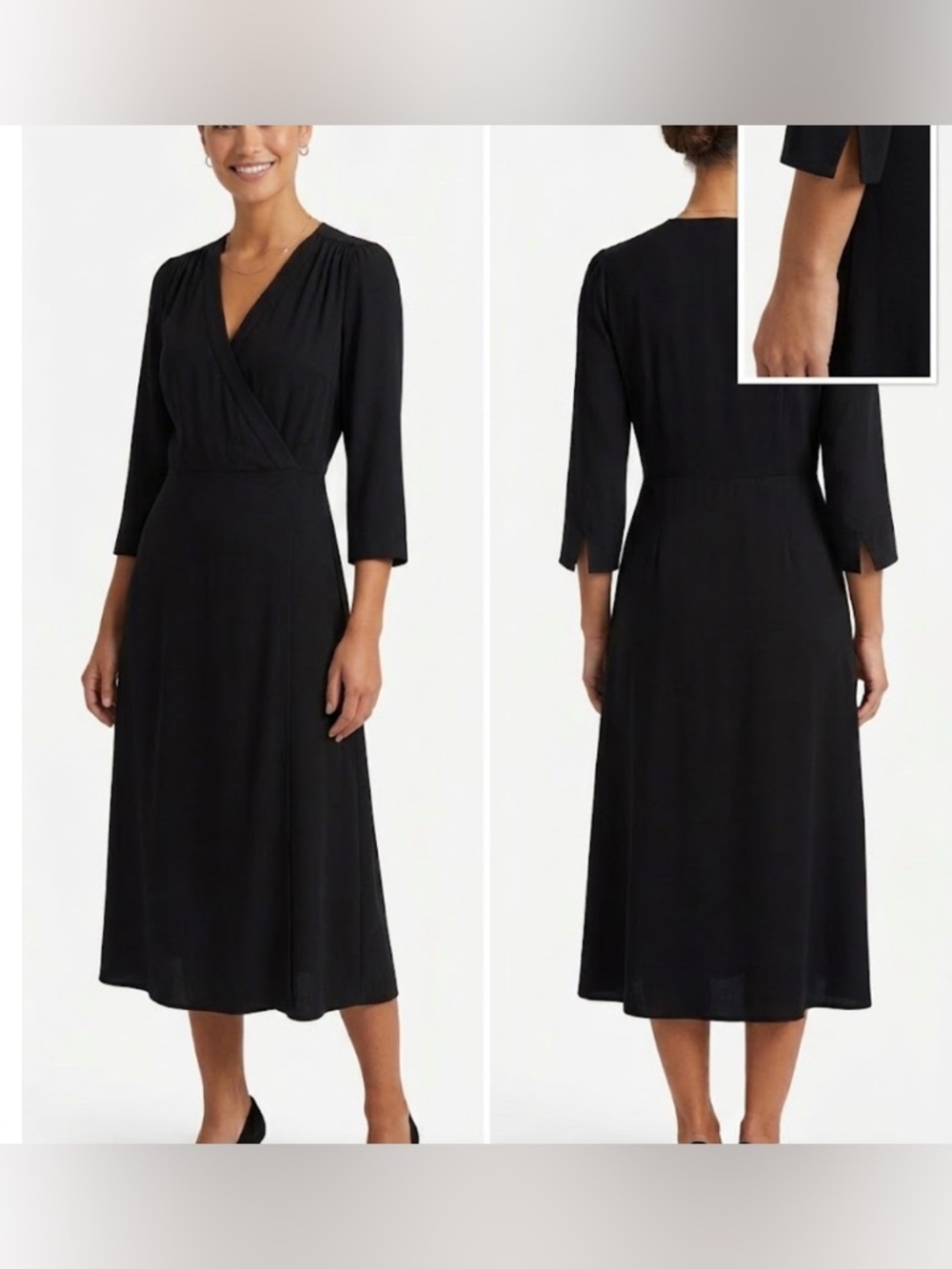 Sezane 100% Silk Anny Wrap Dress in Black - 3/4 Sleeve Midi Size 40 (8US)